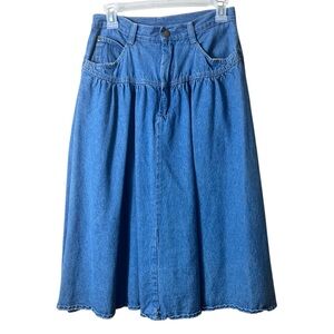Vintage Carlyle Denim Midi Skirt  10 | High Waist 90s A-Line Cottagecore Classic